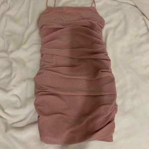 ruched sparkly pink hoco dress